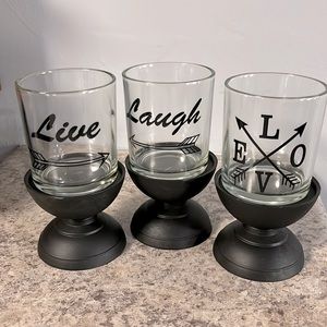 Candle holder set, Live,Love,Laugh” in box.